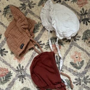 Elodie Brown, White, and Red Baby Bonnets (0-3m)